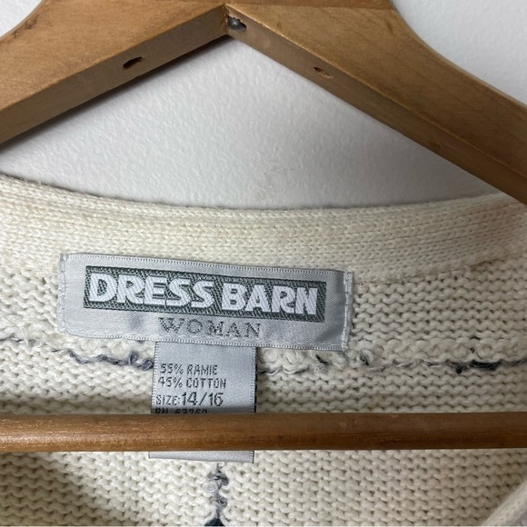 [Dress Barn] Ivory & Gray Plaid Windowpane Ramie Blend Button Down Sweater - Picture 2 of 9